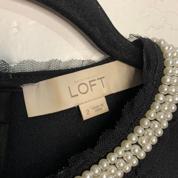 LOFT Black Pearl Neckline Sleeveless Dress Womens 2 glam event occasion party - Picture 3 of 6